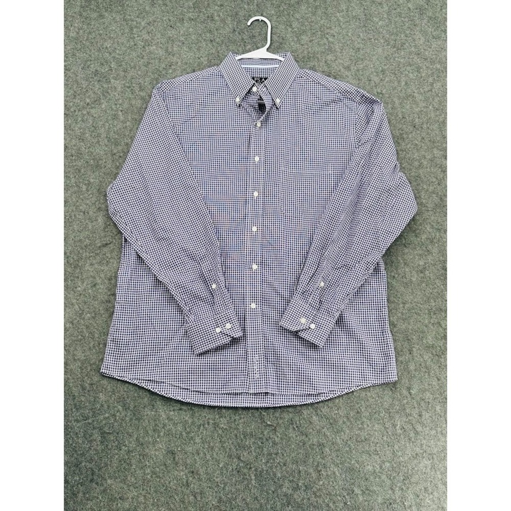 Jos A Bank Shirt Mens L Blue Check Wrinkle Free Button‎ Down 100% Cotton